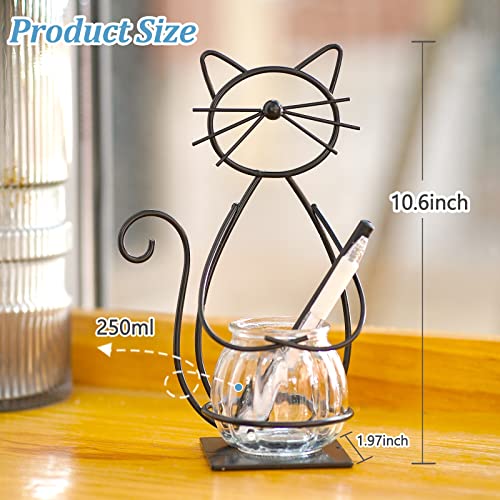 Desktop Cat Planter Propagation Station, Glass Vase Metal Stand - color: Cat