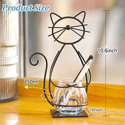 Desktop Cat Planter Propagation Station, Glass Vase Metal Stand - color: Cat