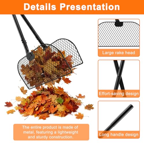 Leaf Grabber Rake with Long Handle, Lightweight Leaf Picker Upper, Yard Rake Leaves Grabber Set with Nitrile Coated Work Gloves for Collecting Fallen Leaves and Debris from Lawns & Courtyards