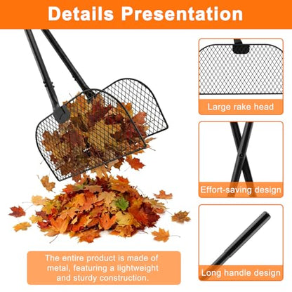 Leaf Grabber Rake with Long Handle, Lightweight Leaf Picker Upper, Yard Rake Leaves Grabber Set with Nitrile Coated Work Gloves for Collecting Fallen Leaves and Debris from Lawns & Courtyards