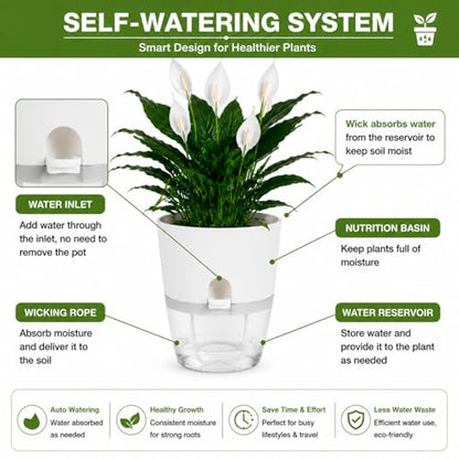 6 Inch Self Watering Planters 4 Pack Plastic Wicking Pots White - color: 6''-4pack-white