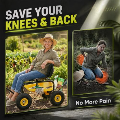 Sekey Rolling Garden Cart with Backrest, 440 lb, 360° Swivel Seat - size: 500LBS