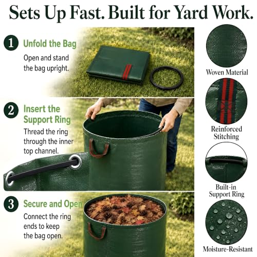 150 Gal Oversized Reusable Yard Waste Bags, 2-Pack, Leaf and Lawn Cleanup - size: 150 Gal