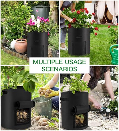 6-Pack 15 Gallon Potato Grow Bags – Durable Nonwoven Fabric Planters with Reinforced Handles | Reusable Garden Containers for Potatoes, Vegetables (Black, 15 Gallons/6 Pack) - size: 15 Gallons/6 pack