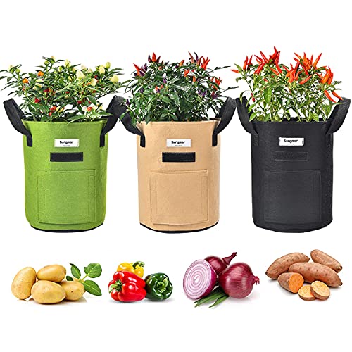 Sungmor 3PC Large Fabric Pots, 10 Gallon Non Woven Planters