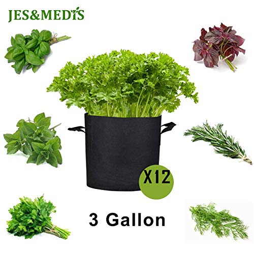 JES&MEDIS 12-Pack 3 Gallon Plant Grow Bags Thick Aeration Non Woven Fabric Flower Vegetable Pots with Handles Garden Container Black (3 Gallon_12 Pack) - size: 3Gallon_12Pack