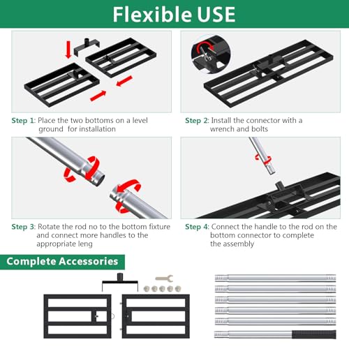 Lawn Leveling Rake 30" x 10" with 78" Adjustable Stainless Steel Handle - Heavy Duty Wide Leveling Tool for Large Areas, Grass & Soil Leveler