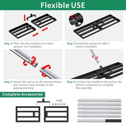 Lawn Leveling Rake 30" x 10" with 78" Adjustable Stainless Steel Handle - Heavy Duty Wide Leveling Tool for Large Areas, Grass & Soil Leveler