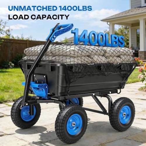 Autodaya Garden Dump Cart, Heavy Duty 1400LBS Wheelbarrow Wagon with Hitch - color: 1400|black+blue