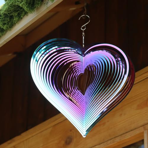 Phuryllic Wind Spinners Outdoor, Garden Decor, Bird Deterrents for Outside, 3D Metal Yard Decorations for Patio & Backyard, Unique Gardening Gifts for Women & Moms - 10in Purple Heart