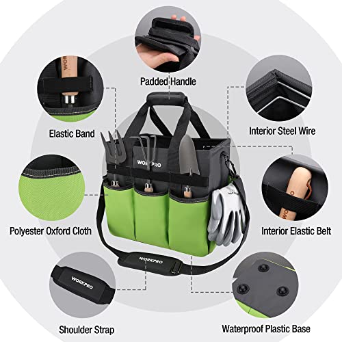 WORKPRO Garden Tool Bag, 10 Pockets and Shoulder Strap, Green - color: Green