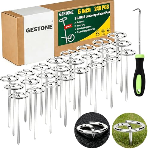 240 PCS Landscape Fabric Staples Stakes, Larger Circle Top Pin 4MM - size: 4mm-240pcs