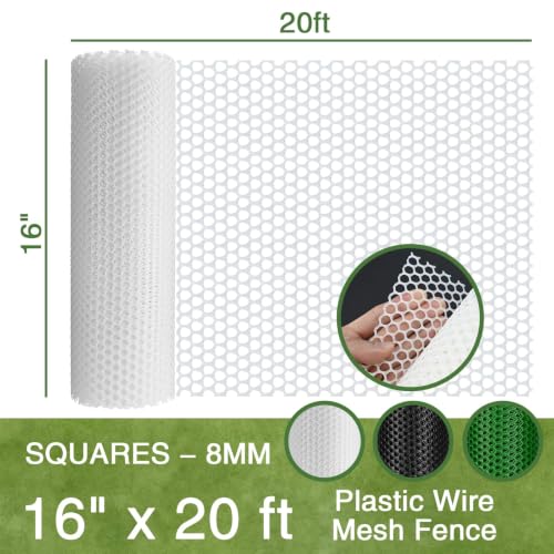 White Plastic Wire Mesh Fence 16In x 20Ft, Chicken Wire Fencing for Poultry - color: White, size: 16IN x 20FT