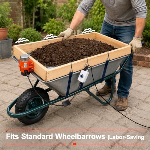 Large Soil Sifter with 40W Adjustable Vibration Motor, 39.3" x 19.6" Automatic Wooden 1/4" Mesh Rocks Dirt Compost Gravel Sifting Screen Gardening Sieve Fits Wheelbarrows,with 3-in-1 Garden Tools Set - size: 39.7" x 19.6"