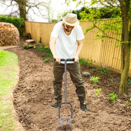 Dolibest Manual Twist Tiller, All-Steel Garden Claw Cultivator with 6 Curved Claws and Soft Rubber Handle, Hand Tiller Garden Claw for Gardening Bed and Plant Box (39'') - color: Manual Twist Tiller with D-Shape-2