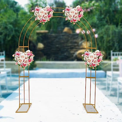 TFCFL Garden Arbor Arch 6.9 * 8.5 Ft Metal Wedding Arch, Heavy Duty Garden Trellis, Easy to Assemble, Garden Arbor for Climbing Plant Outdoor & Indoor, Party Ceremony Arches (Gold)