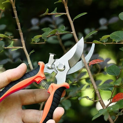 Garden Pruning Shears Heavy Duty Stainless Steel Bypass Pruner for Gardening, Cutting Flowers, Trimming Plants & Picking Fruits - color: Orange