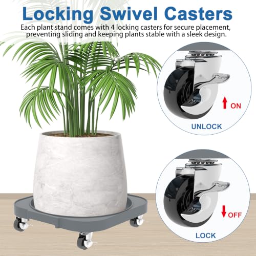2 Pack 11'' Heavy Duty Rolling Plant Caddy with Wheels, Dark Grey - color: Dark Grey