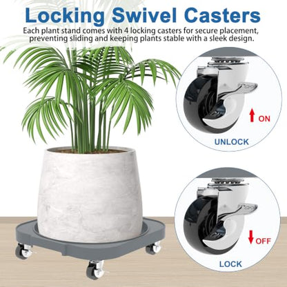 2 Pack 11'' Heavy Duty Rolling Plant Caddy with Wheels, Dark Grey - color: Dark Grey