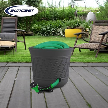 Suncast 4 Pack 14" x 12" Round Resin Decorative Weatherproof Outdoor Hideaway Standard Garden Hose Storage Pot with Drainage Holes, Gray - size: 4 Pack