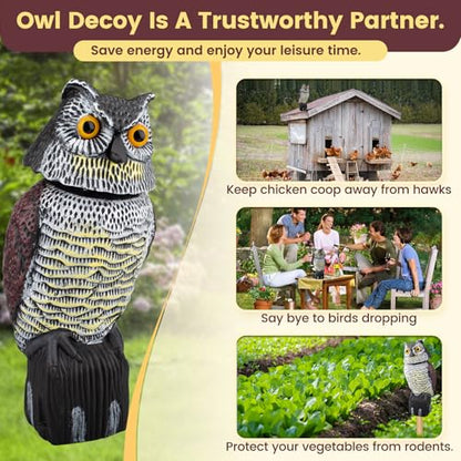 Owl Decoys to Scare Birds Away, Waterproof Owl Statue for Garden - size: Large