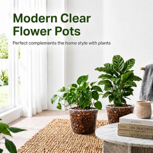 10 Pack 10 Inch Clear Nursery Pots, Large Clear Plant Pots with Drainage - size: 10 Inch-10 Pack