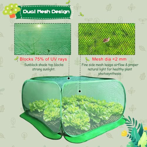 Pop Up Plant Netting Cover 40×40×20” Shade Mesh Cage Shade Top + Mesh Side - size: 100*100*50 2PCS