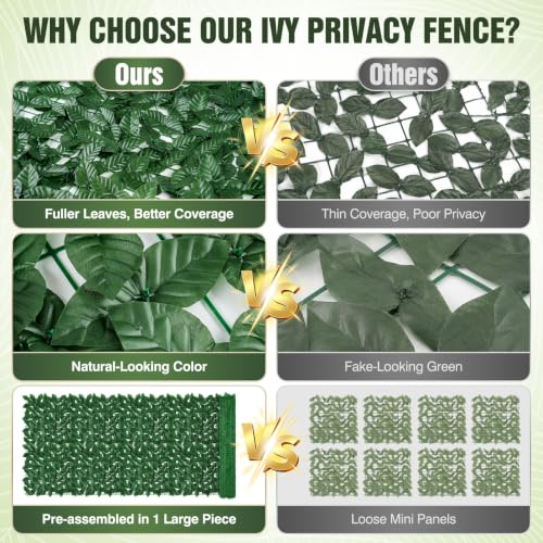 KASZOO 100x40 in Artificial Ivy Privacy Fence Screen, Outdoor Decorative Fence Panels, Faux Greenery Backdrop, Ivy Leaf Privacy Fence, Green, Plastic & Polyethylene, Garden Style - size: 100x40in