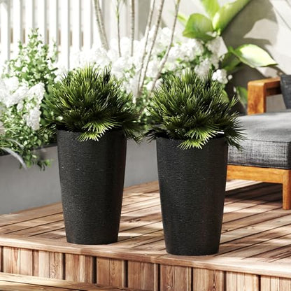 GIANTEX 21” Tall Round Plastic Planters Set of 2 w/Drainage System, Black - color: Black, size: 13"x13"x21"