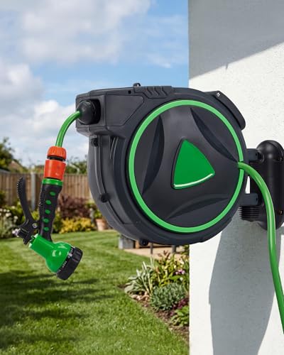 Garvee Retractable Garden Hose Reel, 1/2 IN x 65 ft Wall Mounted Heavy Duty - size: 1/2'' 65FT