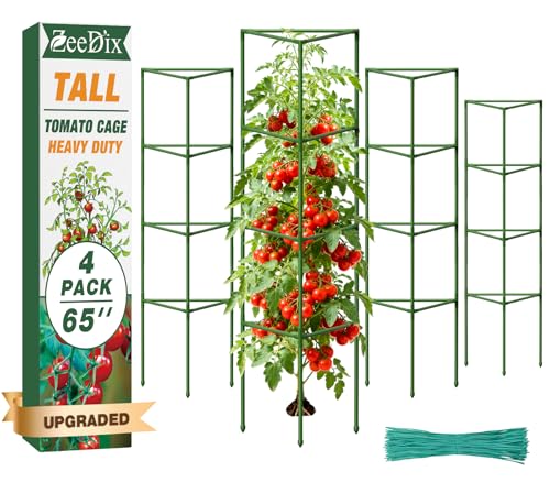 ZeeDix 65 Inch 4 Pack Heavy Duty Tall Tomato Cages for Garden - size: 65"-4 Pack