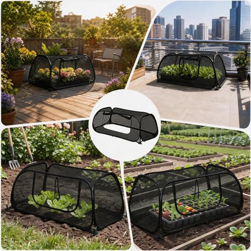 QwayHome 2Pack Garden Covers for Raised Beds, Pop Up Mesh Plant Protect Covers, Black 45% Sunblock Plant Shade Tent, Vegetable Seedling Crop Cage for Against Animals, With 8 Stakes L*W*H - 45*22*16in - color: Black