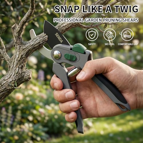 8" Bypass Pruning Shears, SK5 Steel Pruning Shears for Gardening, Garden Clippers with 2-Position Adjustable Jaw for Thick Branches, Landscaping - style: 8'' adjustable pruning shears