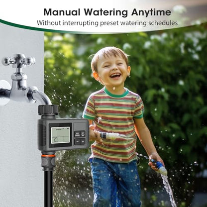 Water Timer for Garden Hose, Programmable Water Sprinkler Timer with Rain Delay, Manual Automatic Lawn Watering System Irrigation Controller, 3/4in Male Thread