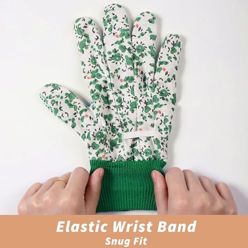 DOFOWORK Gardening Gloves, 4 Pair Floral Garden Gloves for Women with Dots - color: Green and Red