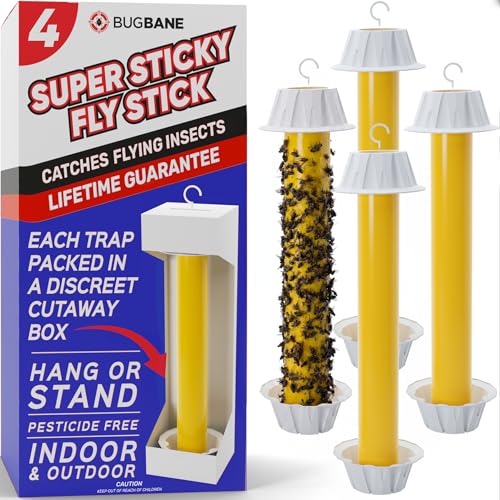 Fly Stick Sticky Fly Traps for Indoors Outdoor 4pk. Non-Toxic Super Sticky Hanging Flies Catcher Paper Tape Strips for Home. Catches All Bugs and gnats. Indoor Outdoor House Flying Insect Trap. - size: 4pack