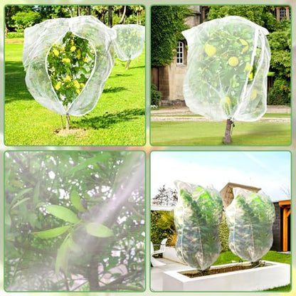 Fruit Tree Netting, Plant Mesh Netting for Garden Protection, Blueberry Bush Insect Netting Cover as Garden Pest Barrier from Cicadas, Bug, Bird (5.3x5.3 FT, 4Pcs, Zipper & Drawstring Design) - size: 5.3X5.3FT 4PACK