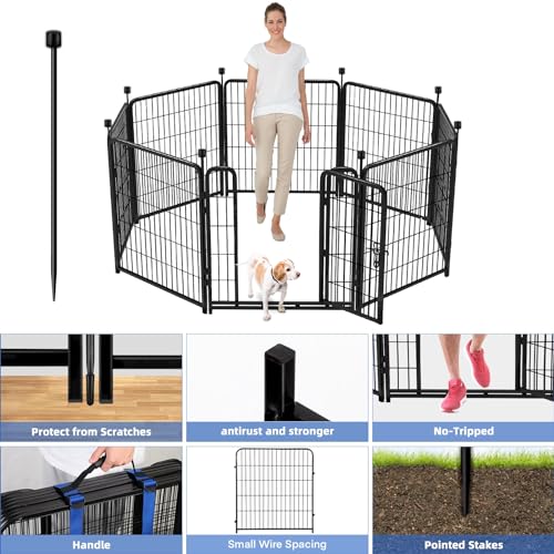 ADAVIN Tall Garden Fence with Gate, 40 in(H) 8 Panels Animal Barrier Fence, Heavy Duty Iron Metal Fence and Border, Indoor or Outdoor Dog Playpen, Flower Bed Fencing, Total 17.7 FT(L),Black - size: 8panels-40in(H)×17.7ft(L)