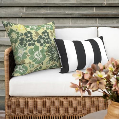 Outdoor 16x16 Inch Throw Pillow Covers Set of 2, Covers ONLY, All Weather Square Pillow Cases, Patio Cushion Pillow of Home Furniture Use, Green Rose - color: Green Rose, size: 16" x 16" (Pack of 2)