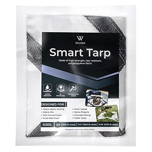 7' x 7' Heavy-Duty Utility Tarp with Reinforced Handles – Waterproof, UV-Resistant Poly-Woven Cover – Ideal for Yard Work, Home, Garden, Construction, Camping & Trailers - size: 7x7