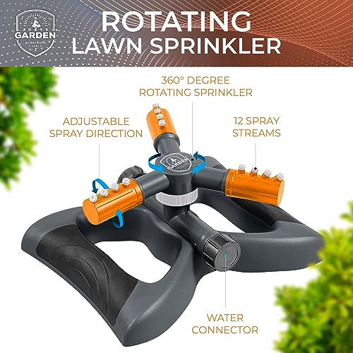 Joeys Garden Rotating Lawn Sprinkler for Yard & Kids, 360° Coverage, Orange - color: Gray