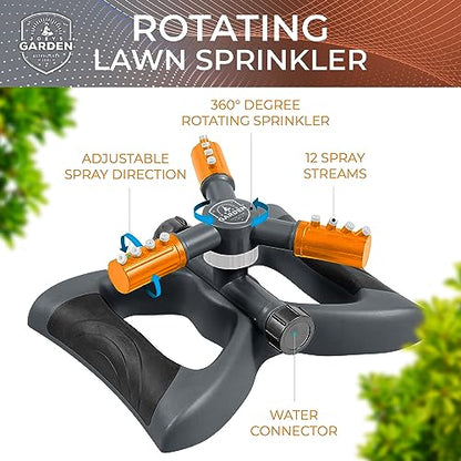 Joeys Garden Rotating Lawn Sprinkler for Yard & Kids, 360° Coverage, Orange - color: Gray