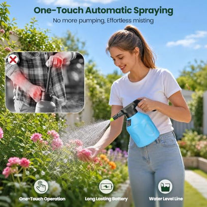 TaroKitc Electric Spray Bottle 2L/0.5 Gallon, 3 Speed Adjustable Battery Powered Garden Sprayer, Rechargeable Automatic Plant Mister with Adjustable Nozzle for Indoor/Outdoor Plants