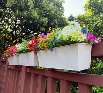 Metal Railing Planter, 16 Inch Rectangular Window Box with Adjustable Brackets, Drainage Holes, for Balcony Deck, 4 Pack (White, Rectangular) - color: White