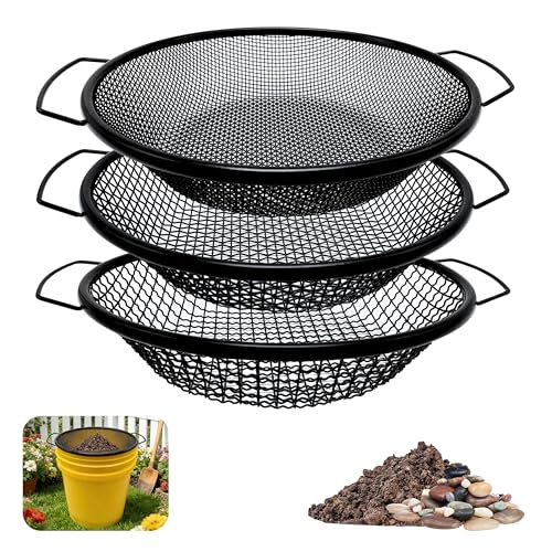 3Pcs Soil Sifter for Gardening, 3,6,8mm Grid Rock Sifter for 5 Gallon Bucket, Dirt Sifter, Compost Sifter for Capturing Dirt, Sand, Rocks, and Filtering Compost (Black) - color: 3PCS-Black(3,6,8mm)