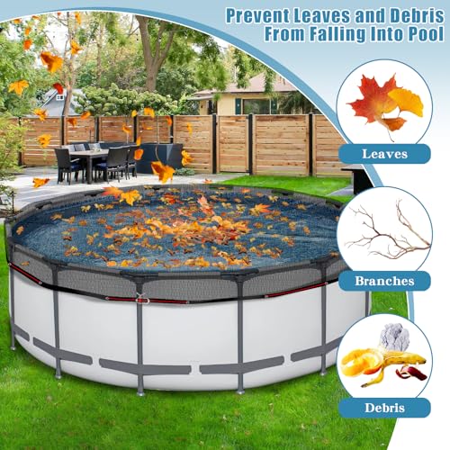 28FT Pool Leaf Net Cover for Above Ground Pools, 0.15’’ Mesh Pool Cover - size: 28FT