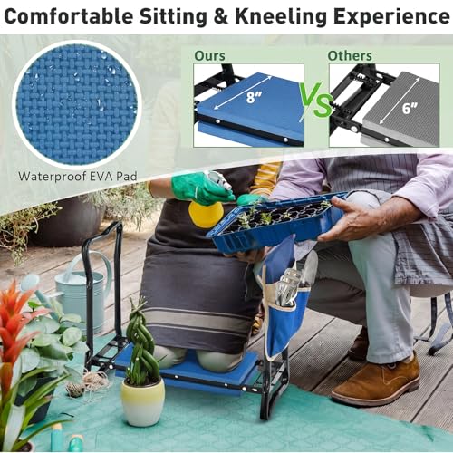 GIANTEX Garden Kneeler & Seat, Heavy-Duty Garden Bench, Blue with 1 Bag - color: Navy Blue, size: 23” x 11” x 19.5”