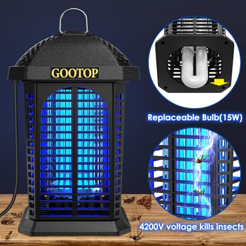 Bug Zapper Outdoor, 4200V Electric Mosquito Zapper, Bug Zapper Outdoor, Fly Traps, Fly Zapper, Mosquito Killer Indoor 3 Prong Plug, 90-130V, ABS Plastic Outer - color: JY-Black