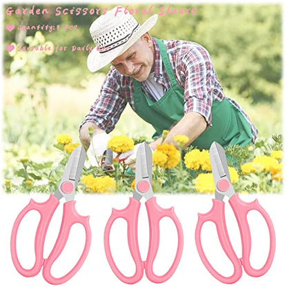 3 Pcs Garden Scissors Floral Shears,Professional Floral Scissors with Comfortable Grip Handle,Premium Garden Pruning Shears for Plants Trimming and Fruit Picking Trimming,Pink - style: Pink