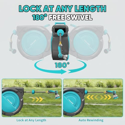 5/8" 75FT Retractable Garden Hose Reel - Heavy Duty Automatic Wall Mounted Hose Reel with 2026 Upgraded UV Resistant, 3/4" Brass Fitting, 10 Pattern Nozzle, 180° Swivel&Any Length Lock Slow Retraction - size: 75FT-5/8"